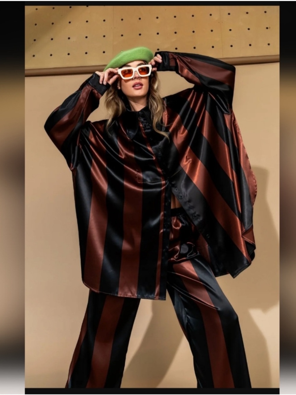 Dressed in LALA Black & Brown Vertical Stripe Wide-Leg Pants